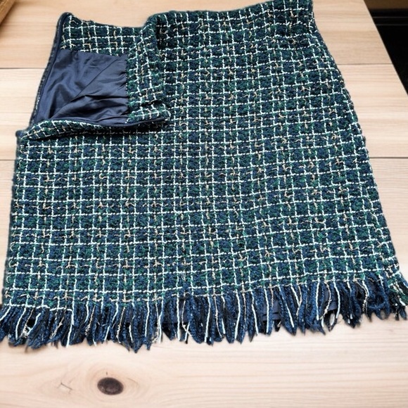 Le Lis Plaid Mini Skirt Medium Blue Green Side Zip Fringe Lined Fall Winter - Picture 4 of 4